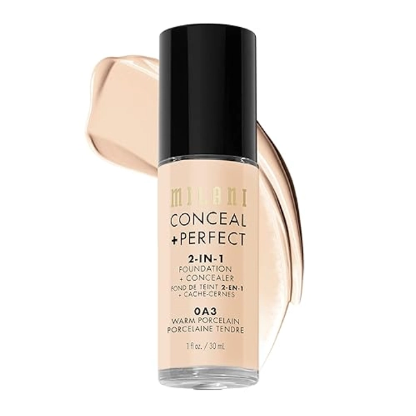 Milani Conceal + Perfect 2-in-1 Foundation + Concealer (1 Fl. Oz.) Cruelty-Free Liquid Foundation - Cover Under-Eye Circles, Blemishes & Skin Discoloration for a Flawless Complexion (Warm Porcelain)