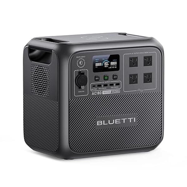 BLUETTI AC180 Portable Power Station, 1152Wh LiFePO4 Battery Backup w/ 4 1800W (2700W peak) AC Outlets, 0-80% in 45Min, Solar Generator for Camping, Off-grid, Power Outage