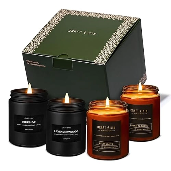 Craft & Kin Christmas Gift Set| Woods and Gardens Candle Sets for Home Scented, Holiday Gifts, Candle Gift Set, Natural Soy Candle | Candle Gift Set for Men | Mens Gift Sets