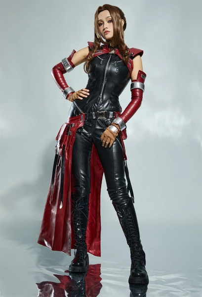 FF Aeris Cosplay Costume Black Top and Pants with Skirt and Vest