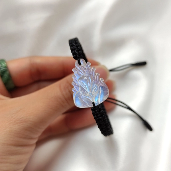 Nine-Tailed Fox Moonstone Bracelet, Natural Moonstone, Fox Pendant, Carved Jewelry, Chinese Mythology, Christmas Gift, Gifts