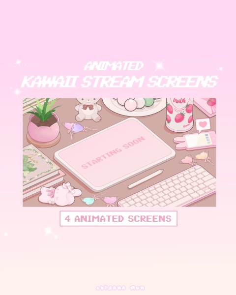ANIMATED screens | Cute Pink Lofi Aesthetic | Kawaii Gamer girl pink room overlay banner| twitch vtuber scene background