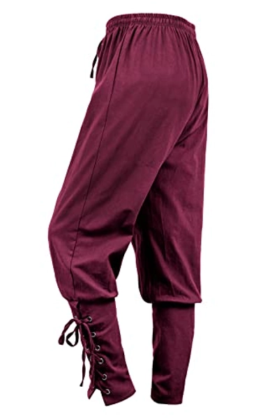 Men's Ankle Banded Cuff Renaissance Pants Medieval Viking Navigator Trousers Pirate Cosplay Costume with Drawstrings