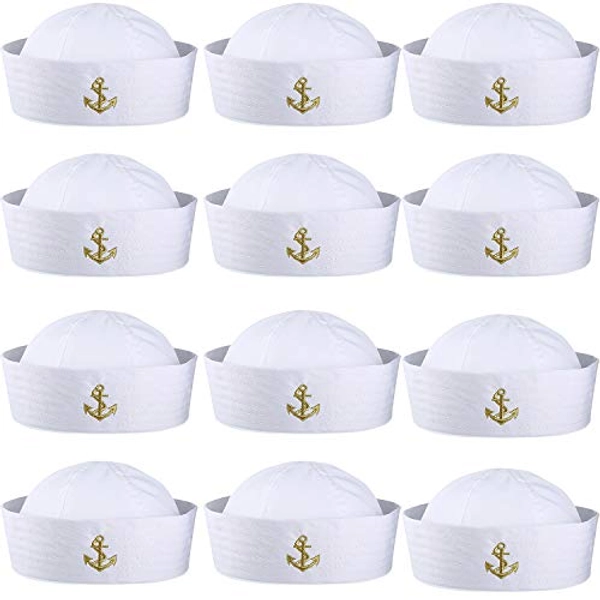 Boao 12 Pcs Sailor Hat White Sailor Costume Hat Captain Caps Nautical Hats Decor for Women Men Summer Sailor Costume Halloween Party supplies