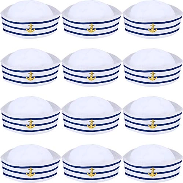 12 Pieces Sail Hats Blue with White Captain Sailor Hat for Men Women Costume Accessory Dressing up Party