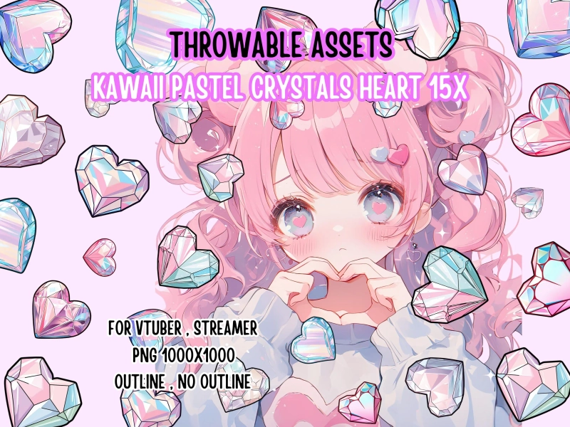 Throwable Crystals Hearts x15 | Vtuber Assets 