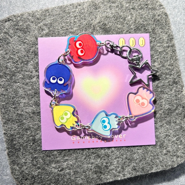 Splatoon Acrylic Keychain Keyring Set - Squid & Octopus - Kawaii Handmade Video Game Gift for Gamer, Accessories Collections