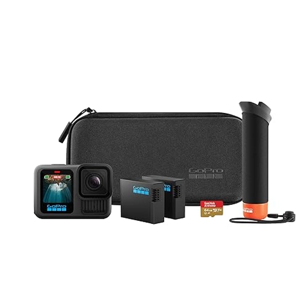 GoPro HERO13 Black Accessory Bundle - Includes The Handler, 2 Enduro Batteries, 2 Curved Adhesive Mounts, 64GB SanDisk MicroSD Card, and Carrying Case