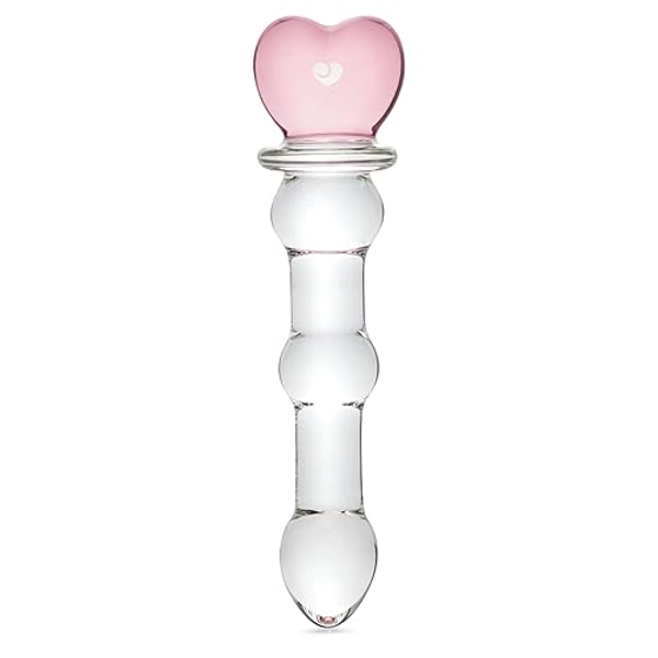 Lovehoney Glass Dildo - 8 Inch Wavy Sex Toys - Heart Shaped Base Dildo for Women - Tapered Tip for G-Spot and Anal Stimulation - Adult Sex Toy - Waterproof - Clear
