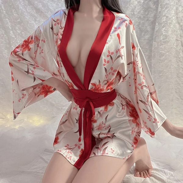 Red Floral Kimono Cosplay Robe