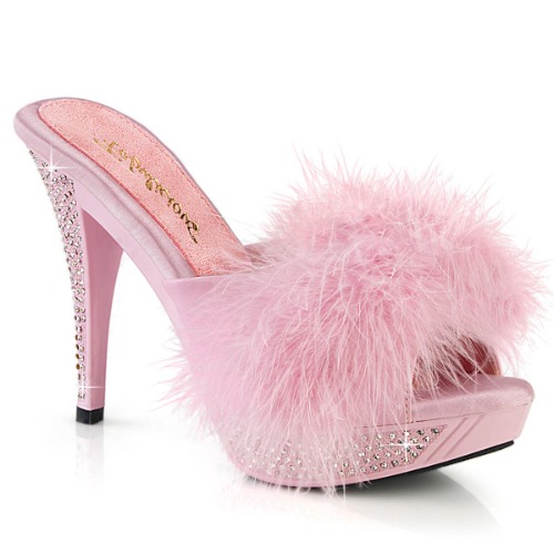 ELEGANT-401F Sexy Fur Heels - 9 / B. Pink Marabou-Faux Leather/B. Pink / 1