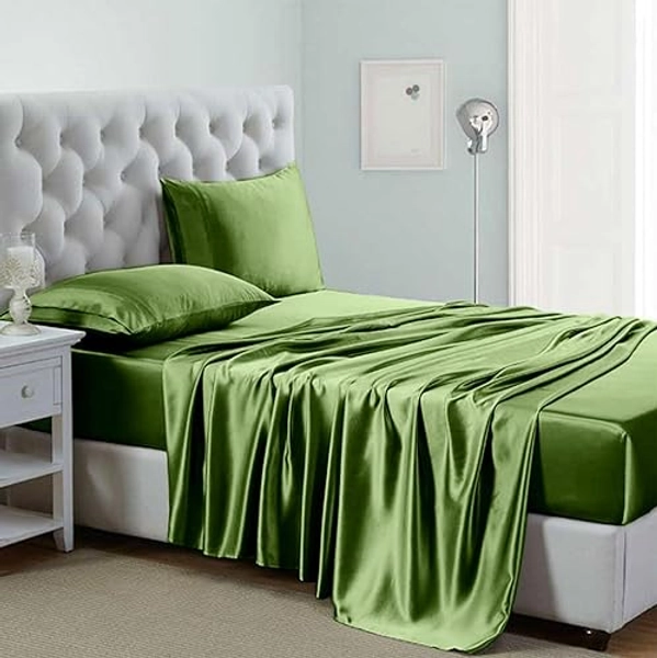 Lanest Housing Silk Satin Sheets, King Size Satin Bed Sheet Set with Deep Pockets, Cooling Soft and Hypoallergenic Satin Sheets King - Sage Green