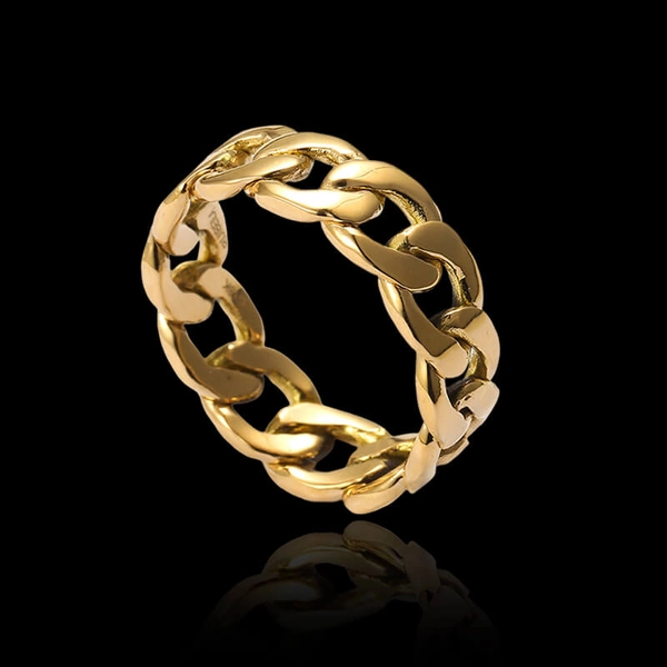 Punk Cuban Chain 18k Gold Ring