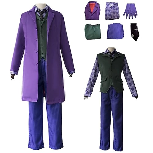 nezababy Joker Costume Adult Men Cosplay Knight Coat Shirt Vest Full Suit Outfit