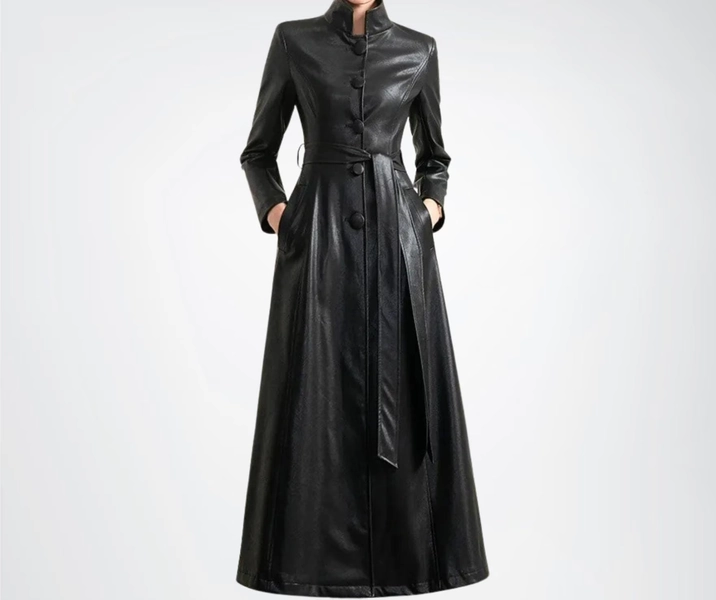 Long Leather Coat, Black Natural Leather
