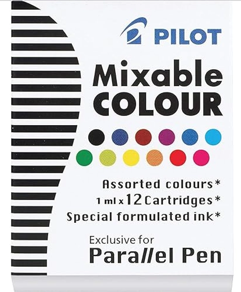 PILOT Parallel Mixable Color Ink Refills for Calligraphy Pens, 12 Colors, 12-Pack (77312)
