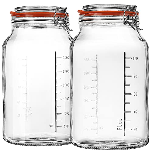 Super Wide-Mouth Glass Jars with Hinged Lids, 1-Gallon (4100 ML) Leak Proof Glass Canning Jars with Airtight Lids and 2 Measurement Marks. Large Capacity, Sturdy For Canning, Overnight Oats, 2-Pack - Wide Mouth Jar 4200x2