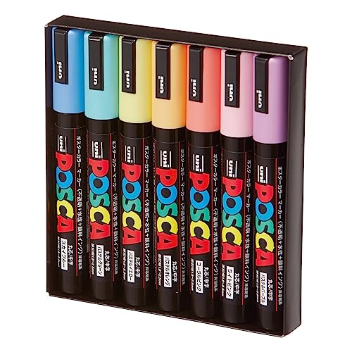 7 Pastel Posca Paint Markers, 5M Medium Posca Markers with Reversible Tips, Acrylic Paint Pens | Posca Pens for Art Supplies, Fabric Paint, Fabric Markers, Paint Pen, Art Markers - Multicolor - Single Item