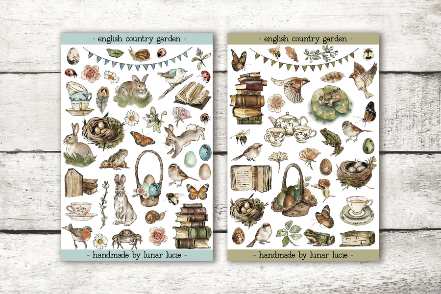 English Country Garden Decor Sticker Sheet | Cottagecore Stickers | Spring Cottagecore Decor Easter Planner, Journal & Scrapbook Stickers