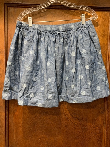 Lands’ End Kids Girls Plus SZ 14/Wms Med Chambray Polka Dot Skirt Elastic Waist