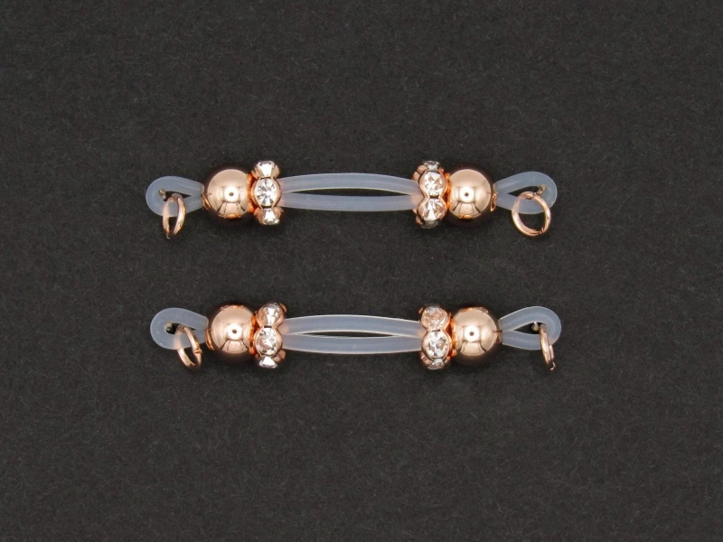 Pair of 14K Rose Gold Plated Barbell Style Fake Nipple Piercings, Adjustable Size Daily Wear Non Pierce Faux Nipple Rings, Breast Jewelry