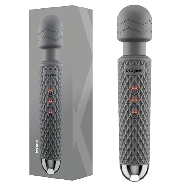 bed geek Handheld Cordless Personal Massager with Memory Feature Waterproof USB Rechargeable Massage 20 Vibration Patterns 8 Speeds Skin Soft Silicone