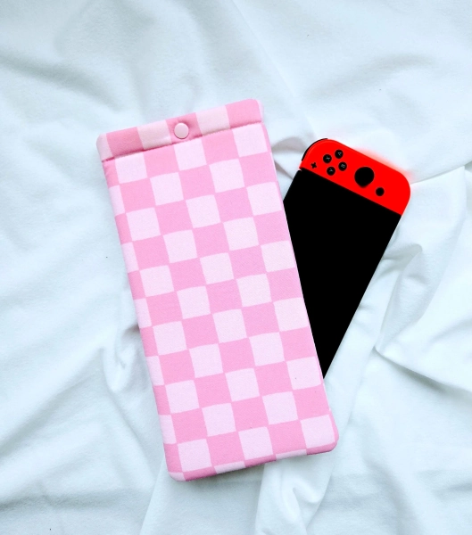 Nintendo Switch Case, Switch Lite Sleeve, Padded OLED Switch Carrying Case, Pink Checkers Switch 2 Gaming Case Pouch Sleeve, Snap Closure