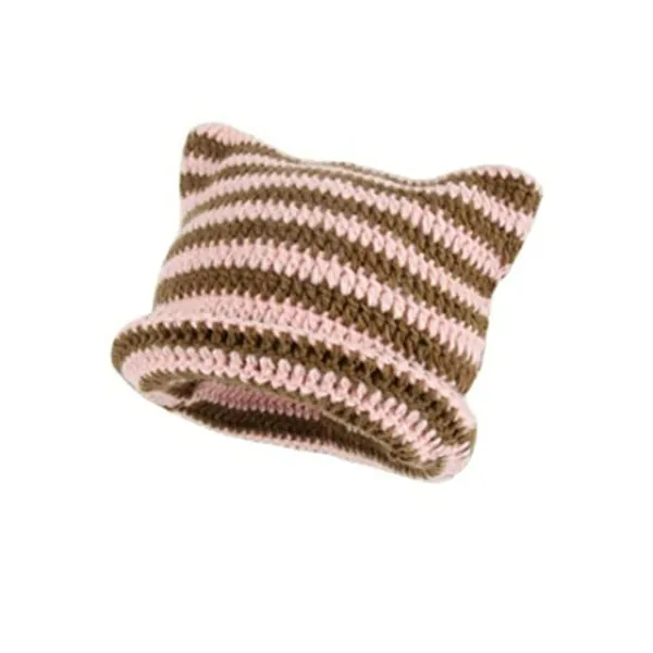 Crochet Hats for Women Cat Beanie Vintage Beanies Women Fox Hat Grunge Accessories Slouchy Beanies for Women - Pink