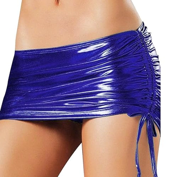 Women's Metallic Mini Skirt Shiny Bodycon Ruched Micro Short Skirt Wet Look Dance Clubwear Night Costume