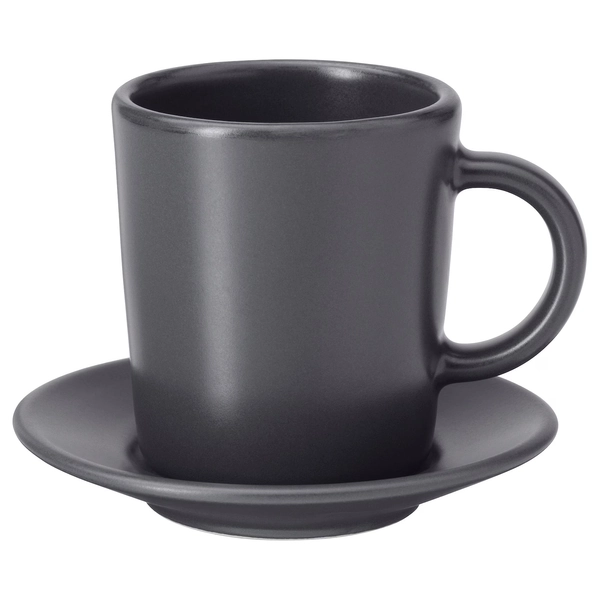 DINERA Tazzina per espresso e piattino - grigio scuro 9 cl