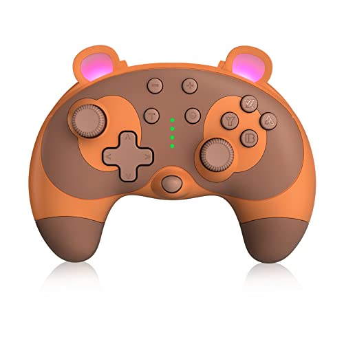 PowerLead Switch Controller - Wireless Controller for Switch/Switch Lite/OLED - Cute Raccoon Animal Pro Controller with Turbo/Motion Control/Wake-up Function, Adjustable Vibration - Brown