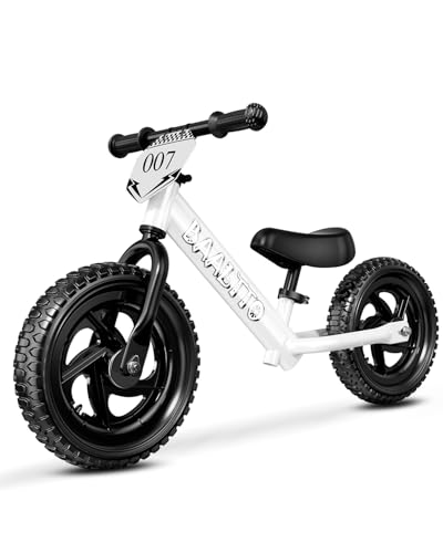 BAALTTO Toddler Balance Bike 2 Year Old,Age 2 to 5 Years, 12-Inch Kids Bike with Customizable Plate (Includes 3 Sets of Stickers), Steady Balance,Suitable for 2-3 Boys Girls - White