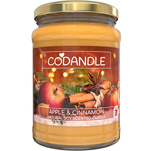 Codandle Candle | Apple & Cinnamon | Large Jar Vegan Natural Soy Scented Candle, 100+ Hours Burn Time & Made in UK