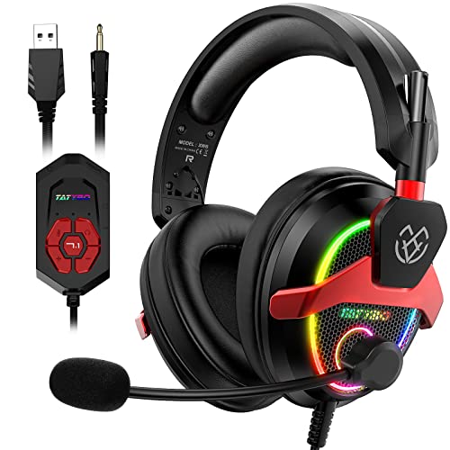 Tatybo XW6 7.1 Gaming Headset for PC, PS4, PS5, Xbox One, Switch, USB & 3.5mm Gaming Headphones with Noise Canceling Microphone