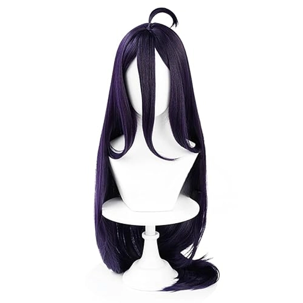 osseoca Albedo Long Black Wig Lifelike Ahoge Daily Synthetic Hair Full Head Cover Daily Cute Anime Halloween Carnival Comic Exhibition Cosplay Hair Natural COS Ombre Wigs with Bangs (Albedo)