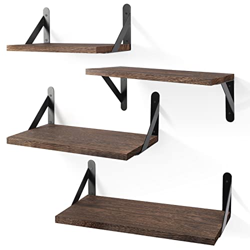 YGEOMER Floating Shelves, Dark Carbonized Black, 4 Sets of Wall Mounted Shelf for Bathroom Decor, Floating Book Shelves for Wall, Bedroom, Living Room or Kitchen - 2-dark Carbonized Brown