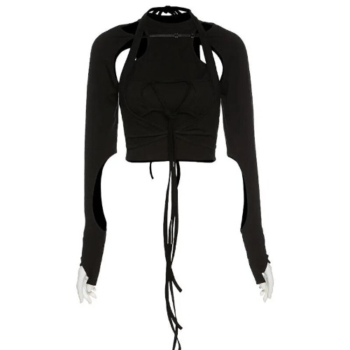 'Game On' Black Alt Lace Up Top - black / S