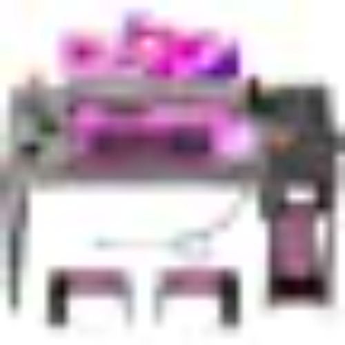 armocity Computer Desk with LED Lights, Gaming Desk with Power Outlet and USB, 40 Reversible Laptop Table with Moveable Monitor Stand, Small Desk for Small Spaces, Office, Gaming Room, Grey and Black - Grey and Black 39.4''