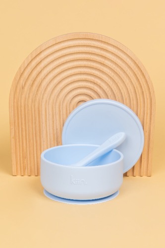 Silicone Suction Bowl with lid + Spoon Set | Pastel Sky