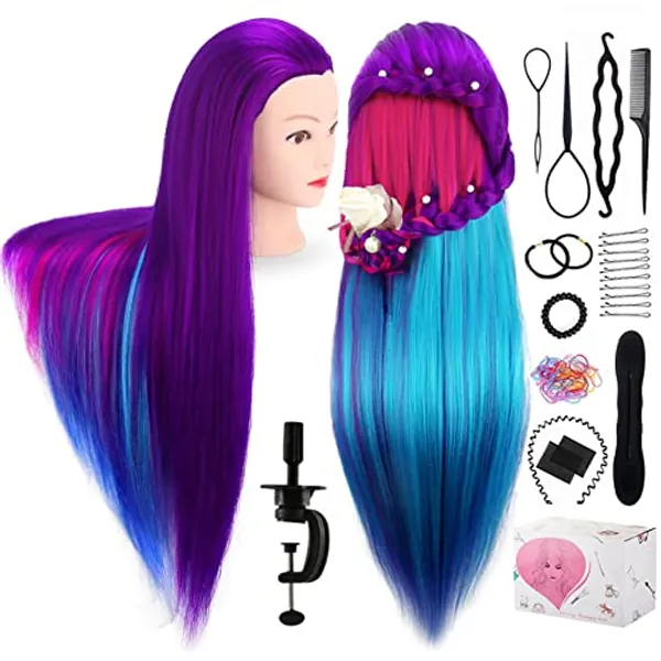 Mannequin Head with Hair, TopDirect 26" Training Head Hair Mannequin Manikin Head Cosmetology Doll Head Practice Styling Hairdressing Training Braiding Heads with Clamp Holder and Tool Set