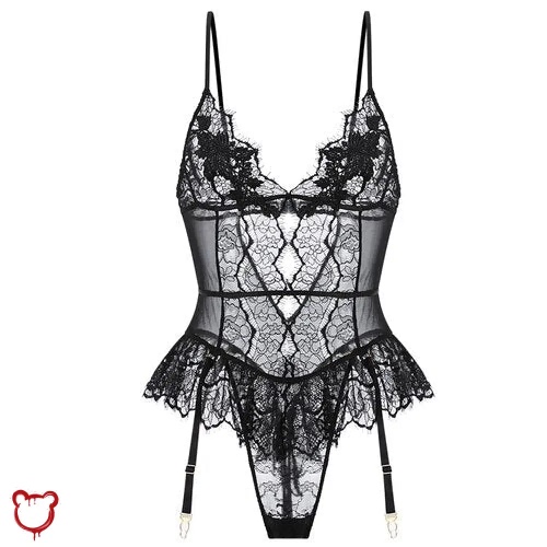 Black lace bodysuit: "Whiplash Noir Lace Bodysuit" - BLACK / M