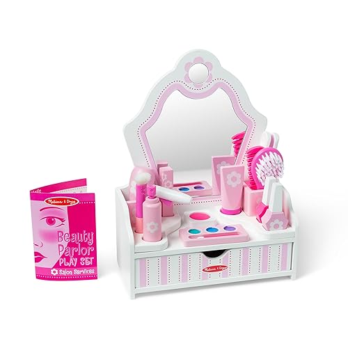 Melissa & Doug Wooden Beauty Salon Play Set With Vanity and Accessories (18 pcs)
