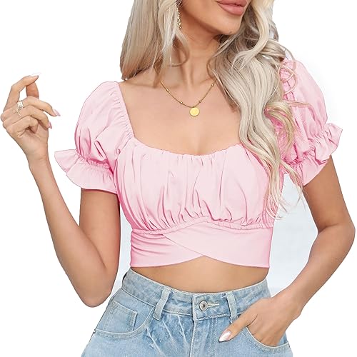 COOUFE Women's Crop Tops Ruffle Short 
