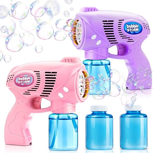 JOYIN 2 Bubble Guns with 2 Bottles Bubble Refill Solution