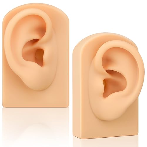 2 Pcs Silicone Ear Model, Left and Right Soft Flexible Model Fake Ear