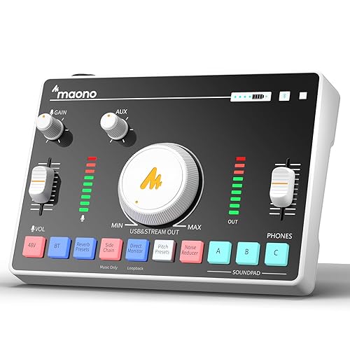 MAONO Streaming Audio Mixer, Audio Interface with Pro-preamp, Bluetooth, Built-in Battery, Noise Cancellation, 48V Phantom Power for Live Streaming, Podcasting, Gaming MaonoCaster AMC2 NEO White - AMC2 NEO WHITE