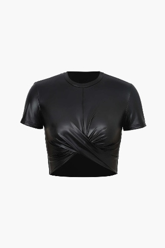 Basic Faux Leather Cropped Tee | BLACK / L