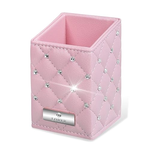 LORYP Makeup Brush Holder Crystal Brushes Cup Pink PU Make up Brush Case Bag Storage for Women - Pink