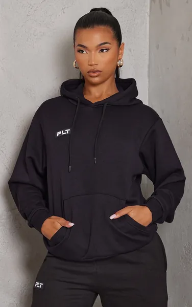 PRETTYLITTLETHING Logo Black Badge Detail Oversized Fit Hoodie