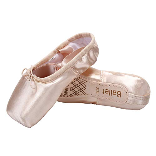 WENDYWU Girls Womens Dance Shoe Pink Ballet Pointe Slippers Ballet Flats Shoes with Ribbons Toe Pads Black Pink Red - 7 - Pink